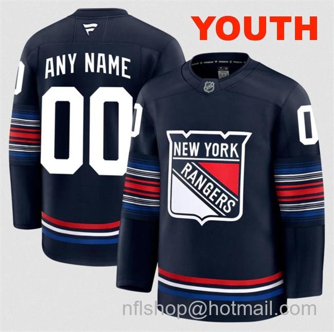 Customized Fanatics Youth New York Rangers Navy 2024-25 Stitched Hockey Jersey