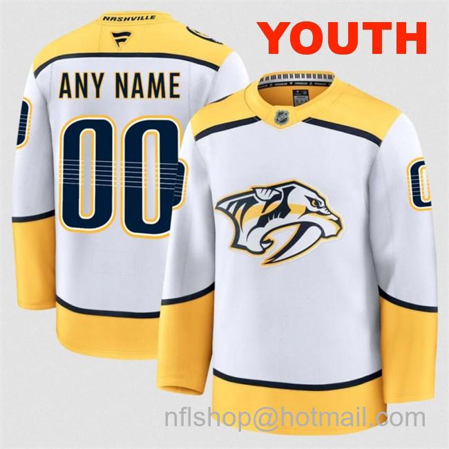 Customized Fanatics Youth Nashville Predators White 2024-25 Away Stitched Hockey Jersey