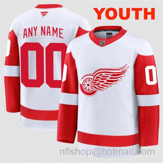 Customized Youth Detroit Red Wings White 2024-25 Away Stitched Hockey Jersey