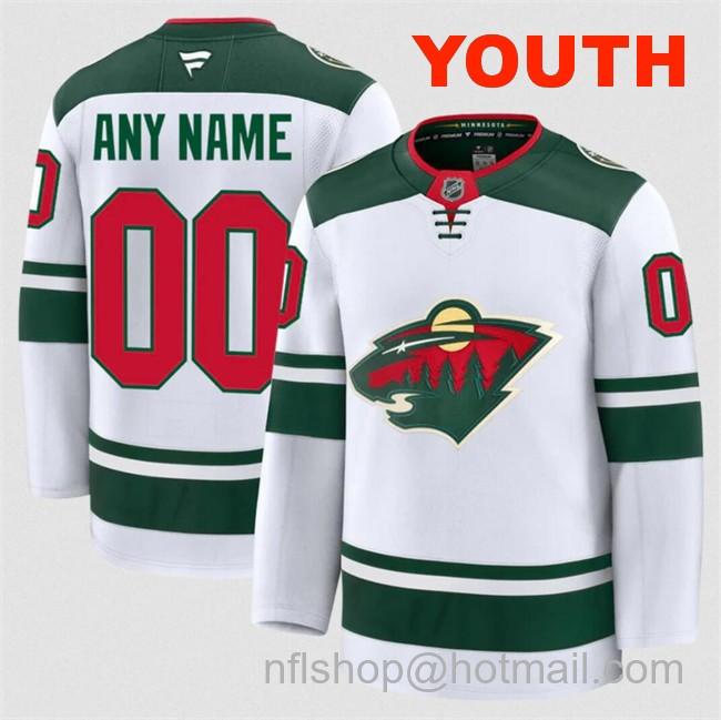 Customized Fanatics Youth Minnesota Wild White 2024-25 Away Stitched Hockey Jersey