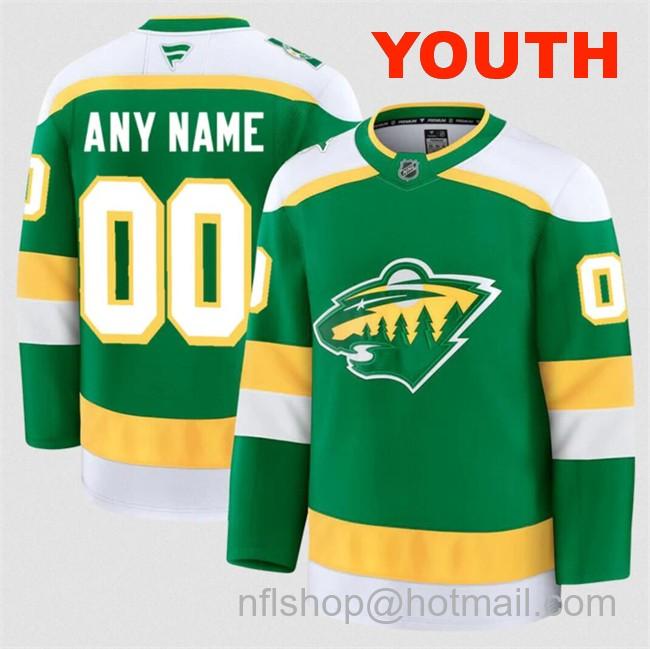 Customized Fanatics Youth Minnesota Wild Green 2024-25 Alternate Stitched Hockey Jersey