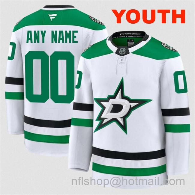 Customized Fanatics Youth Dallas Stars White 2024-25 Away Stitched Hockey Jersey