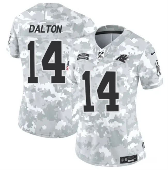 Women's Carolina Panthers #14 Andy Dalton 2024 F.U.S.E Arctic Camo Salute to Service Limited Stitched Football Jersey(Run Small)