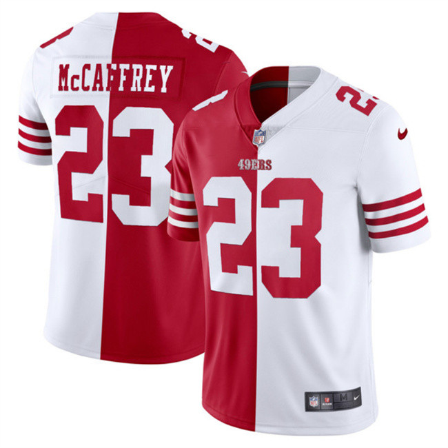 Men's San Francisco 49ers #23 Christian McCaffrey Red & White Split Limited Stitched Jersey