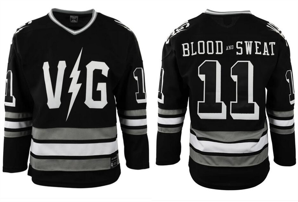 Men's Violent Gentlemen x EFF Collection VG #11 BLOOD and SWEAT Black Stitched Hockey Jersey