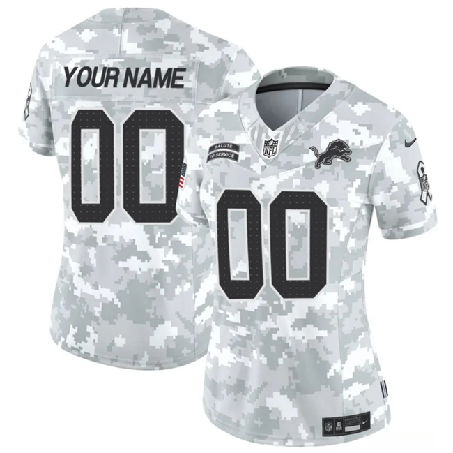 Customized Women's Detroit Lions 2024 F.U.S.E Arctic Camo Salute to Service Limited Stitched Jersey(Run Small)