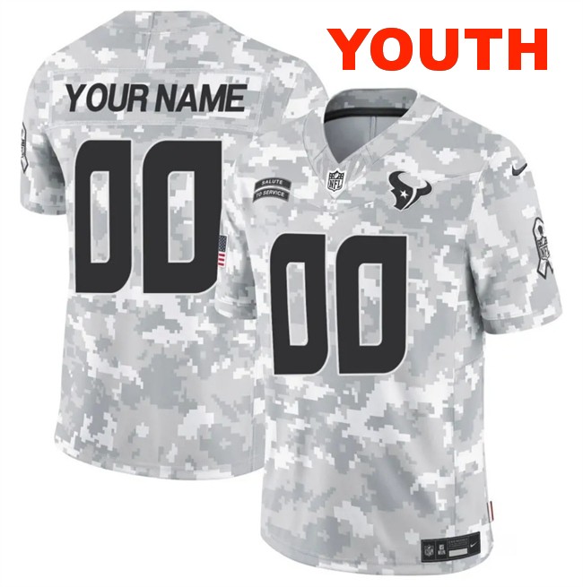 Customized Youth Houston Texans 2024 F.U.S.E Arctic Camo Salute to Service Limited Stitched Football Jersey