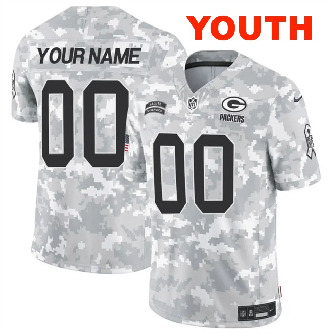 Customized Youth Green Bay Packers 2024 F.U.S.E Arctic Camo Salute to Service Limited Stitched Football Jersey