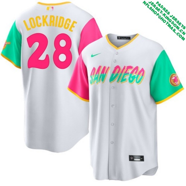 Nike Men's #28 Brandon Lockridge San Diego Padres City Connect Stitched MLB Baseball Jersey - White