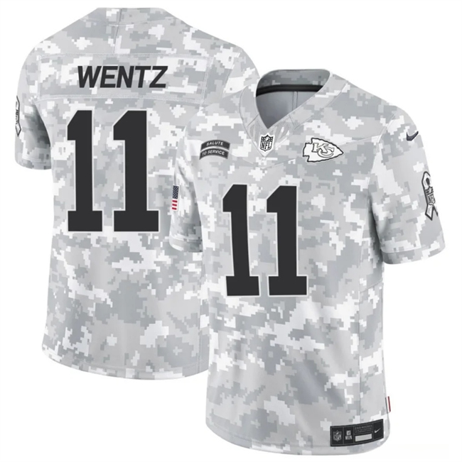 Men's Kansas City Chiefs #11 Carson Wentz 2024 F.U.S.E Arctic Camo Salute to Service Limited Stitched Football Jersey