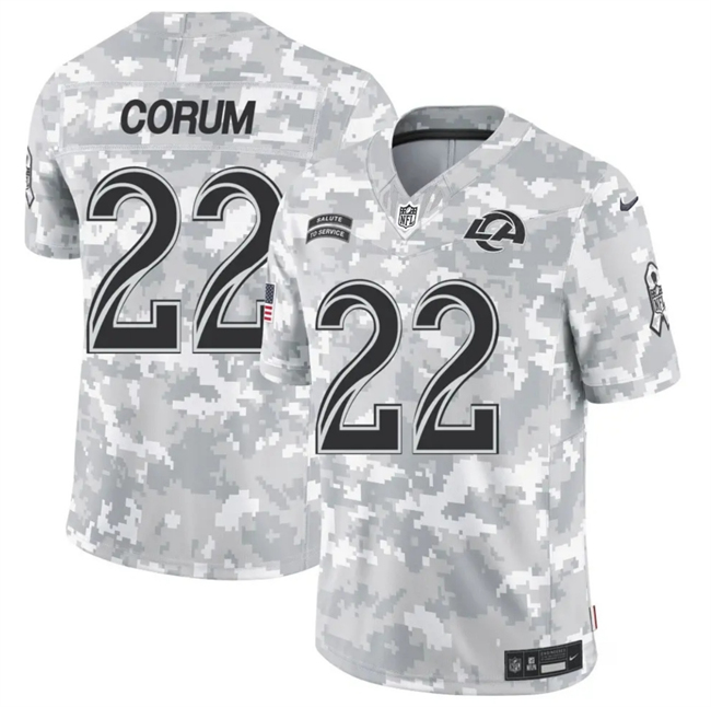 Men's Los Angeles Rams #22 Blake Corum 2024 F.U.S.E Arctic Camo Salute to Service Limited Stitched Football Jersey