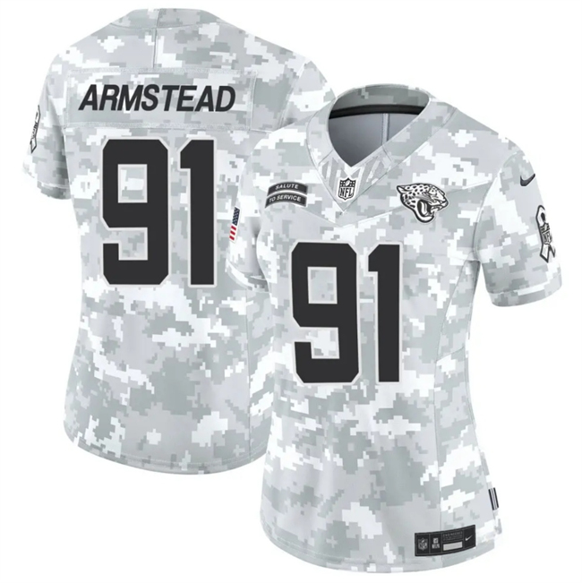 Women's Jacksonville Jaguars #91 Arik Armstead 2024 F.U.S.E Arctic Camo Salute to Service Limited Stitched Football Jersey(Run Small)