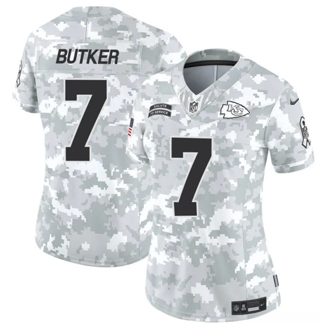 Women's Kansas City Chiefs #7 Harrison Butker 2024 F.U.S.E Arctic Camo Salute to Service Limited Stitched Football Jersey(Run Small)