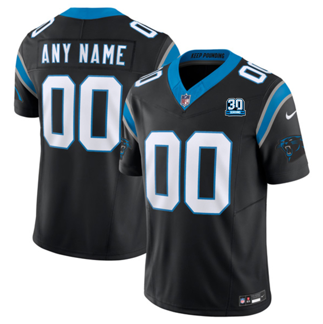 Men's Custom Carolina Panthers Black 2024 30th Anniversary Patch F.U.S.E. Vapor Limited Stitched Football Jersey