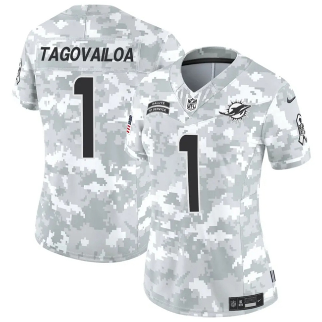 Women's Miami Dolphins #1 Tua Tagovailoa 2024 F.U.S.E Arctic Camo Salute to Service Limited Stitched Football Jersey(Run Small)