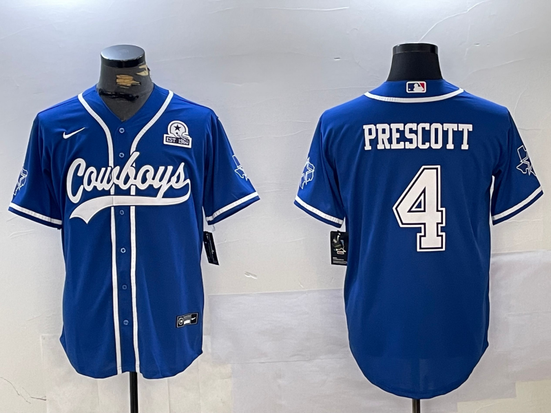 Men's Dallas Cowboys #4 Dak Prescott Light Blue With 1960 Patch Cool Base Stitched Baseball Jersey