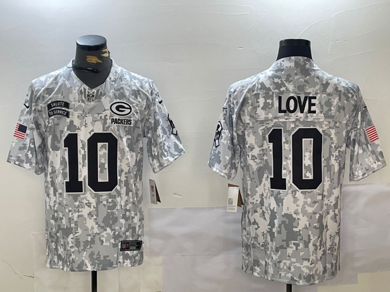 Men's Green Bay Packers #10 Jordan Love Arctic Camo 2024 FUSE Salute to Service Limited Stitched Jersey