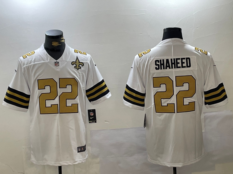 Men's New Orleans Saints #22 Rashid Shaheed Limited White With Team Patch Vapor Stitched Jersey