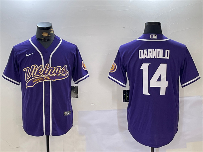 Men's Minnesota Vikings #14 Sam Darnold Purple Cool Base Stitched Baseball Jersey