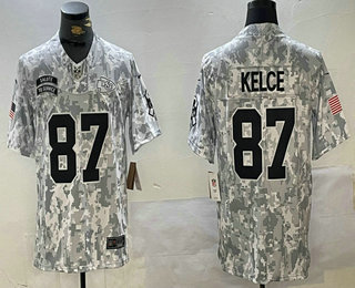 Men's Kansas City Chiefs #87 Travis Kelce Arctic Camo 2024 FUSE Salute to Service Limited Stitched Jersey