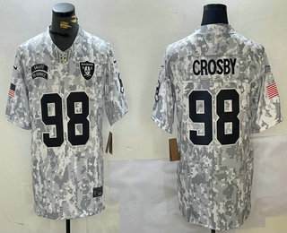 Men's Las Vegas Raiders #98 Maxx Crosby 2024 FUSE Arctic Camo Salute to Service Limited Stitched Jersey