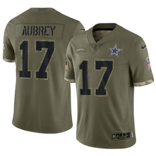 Men's Dallas Cowboys #17 Brandon Aubrey Vapor Limited 2022 Salute to Service Olive Stitched Jersey