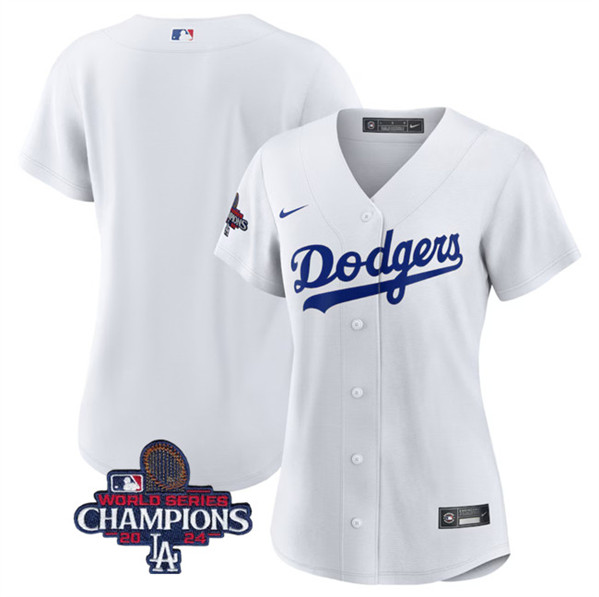 Women's Los Angeles Dodgers Blank White 2024 World Series Champions Cool Base Stitched Baseball Jersey(Run Small)