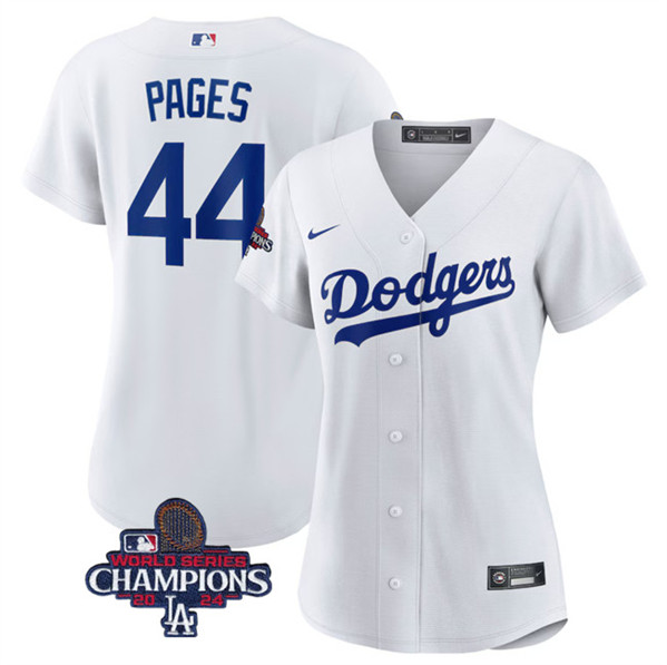 Women's Los Angeles Dodgers #44 Andy Pages White 2024 World Series Champions Cool Base Stitched Baseball Jersey(Run Small)