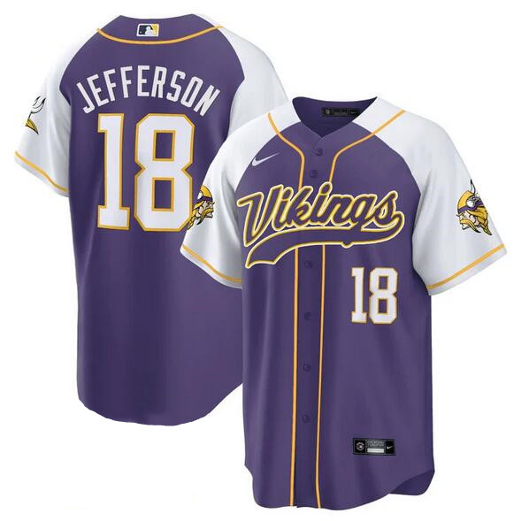 Men's Minnesota Vikings #18 Justin Jefferson Purple_White Cool Base Stitched Baseball Jersey