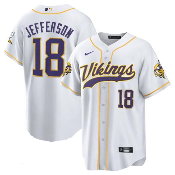 Men's Minnesota Vikings #18 Justin Jefferson White Number Cool Base Stitched Baseball Jersey