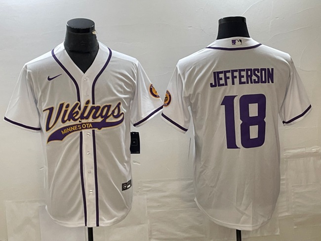 Men's Minnesota Vikings #18 Justin Jefferson White Cool Base Stitched Baseball Jerseys