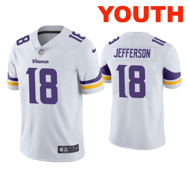 Youth Minnesota Vikings #18 Justin Jefferson White Vapor Untouchable Limited Stitched Jersey