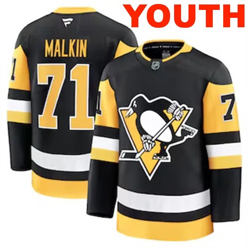 Youth Pittsburgh Penguins Fanatics Evgeni Malkin Authentic 2024-25 Home Black Stitched NHL Hockey Jersey