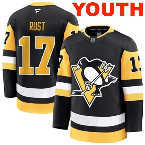 Youth Pittsburgh Penguins Fanatics Bryan Rust Authentic 2024-25 Home Black Stitched NHL Hockey Jersey