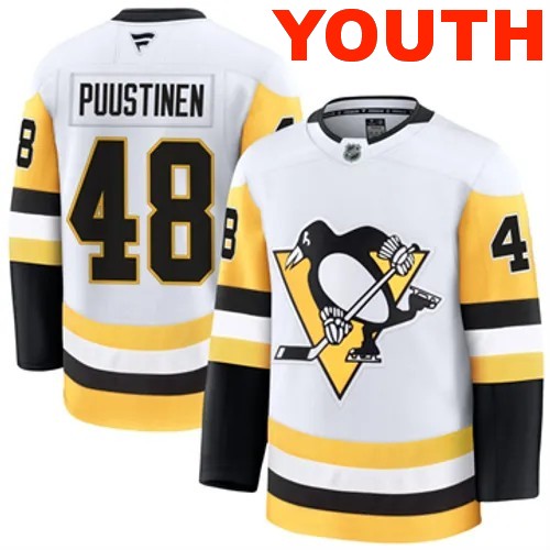 Youth Pittsburgh Penguins Fanatics Valtteri Puustinen Authentic 2024-25 Away White Stitched NHL Hockey Jersey