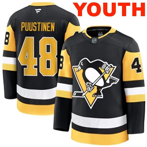 Youth Pittsburgh Penguins Fanatics Valtteri Puustinen Authentic 2024-25 Home Black Stitched NHL Hockey Jersey