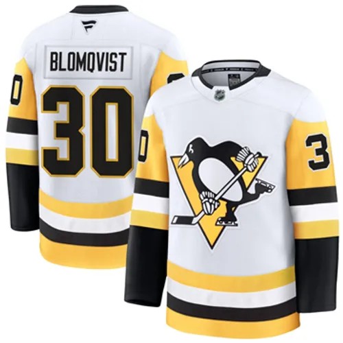 Men's Pittsburgh Penguins Fanatics Joel Blomqvist Authentic 2024-25 Away White Stitched NHL Hockey Jersey