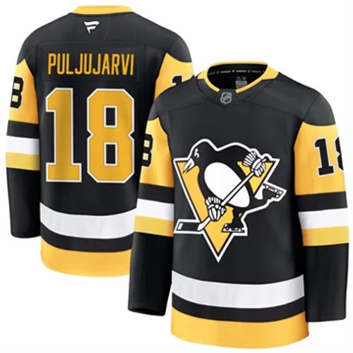 Men's Pittsburgh Penguins Fanatics Jesse Puljujarvi Authentic 2024-25 Home Black Stitched NHL Hockey Jersey