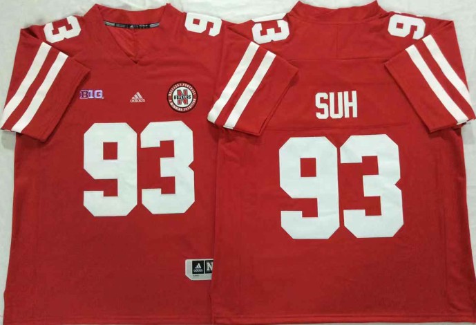 Men's NCAAF Nebraska Cornhuskers #93 Ndamukong Suh Adidas Red Stitched College Football Jersey