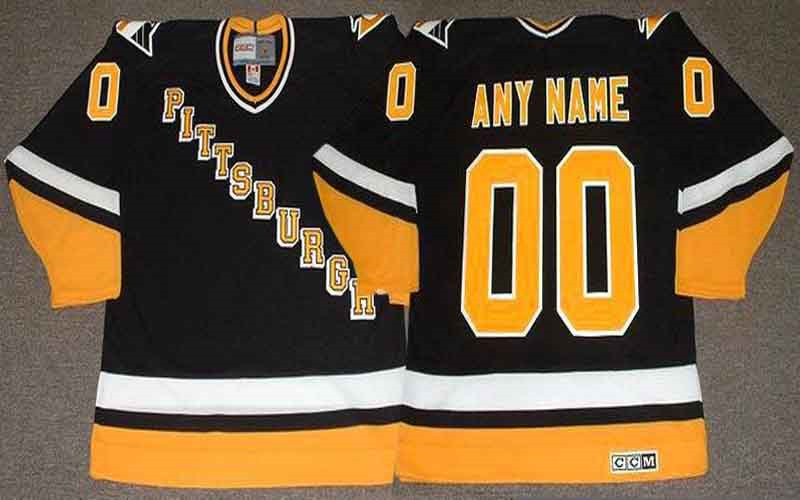 Customized Men's Pittsburgh Penguins Throwback Black 1990 CCM NHL Stitched Hockey Jersey