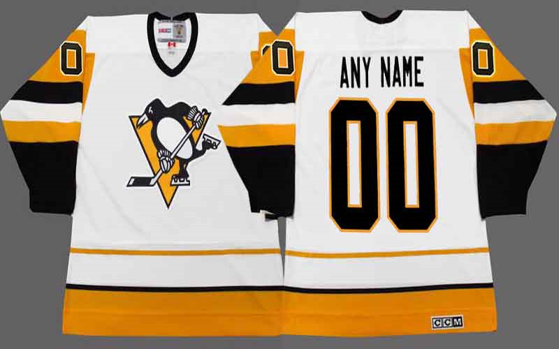 Customized Men's Pittsburgh Penguins Throwback White CCM NHL Stitched Hockey Jersey