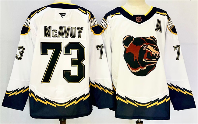 Men's Boston Bruins #73 Charlie McAvoy White 2024-25 With A Patch Reverse Retro Home Fanatics Stitched NHL Hockey Jersey