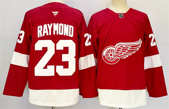 Men's Detroit Red Wings #23 Lucas Raymond Red 2024-25 Home Fanatics Stitched NHL Hockey Jersey