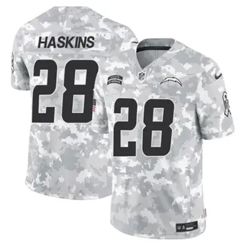 Men's Los Angeles Chargers #28 Hassan Haskins Vapor F.U.S.E. Limited 2024 Salute to Service Arctic Camo Nike Stitched NFL Football Jersey