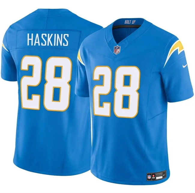 Men's Los Angeles Chargers #28 Hassan Haskins Blue 2024 F.U.S.E Vapor Limited Stitched Football Jersey