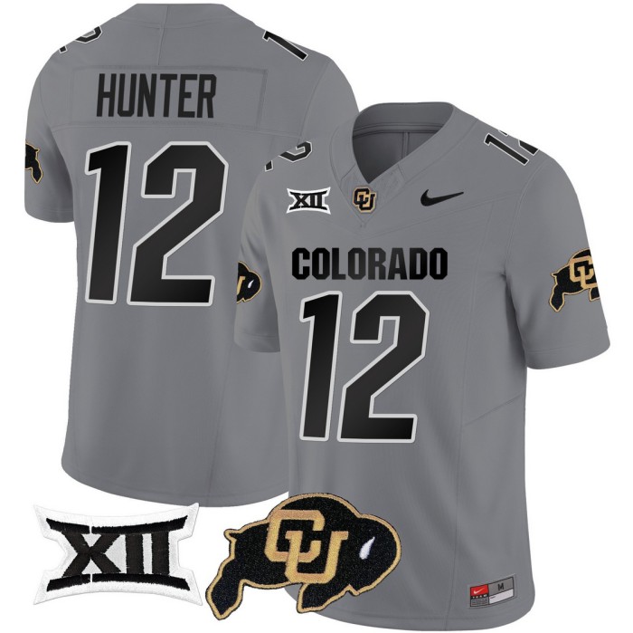 Men's Colorado Buffaloes #12 Travis Hunter Grey 2024 F.U.S.E. With Big 12 XII Patch Stitched Football Jersey