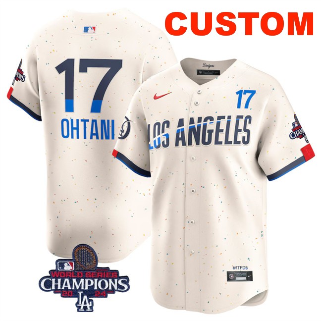 Men's Los Angeles Dodgers Customized Cream 2024 World Series ChampionsCity Connect Limited Stitched Baseball Jersey