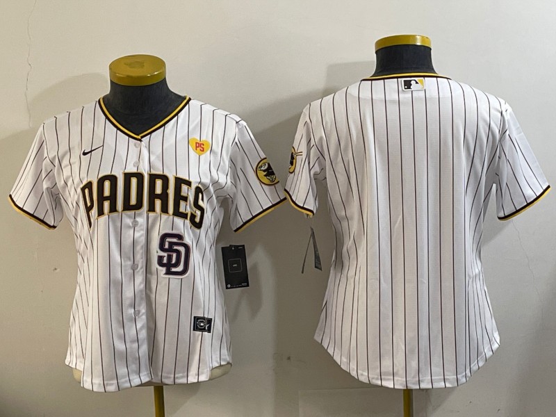 Women's San Diego Padres Blank White With PS SD Patch Cool Base Stitched Jerseys