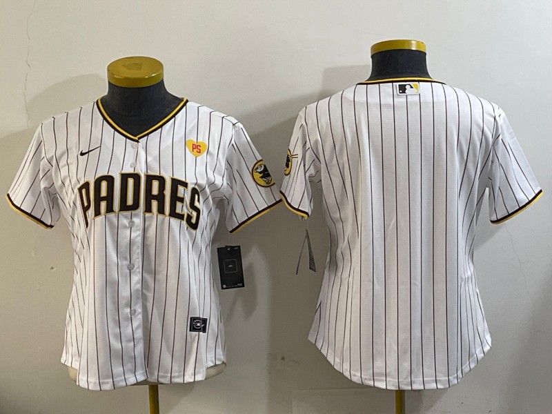 Women's San Diego Padres Blank White With PS Patch Cool Base Stitched Jersey