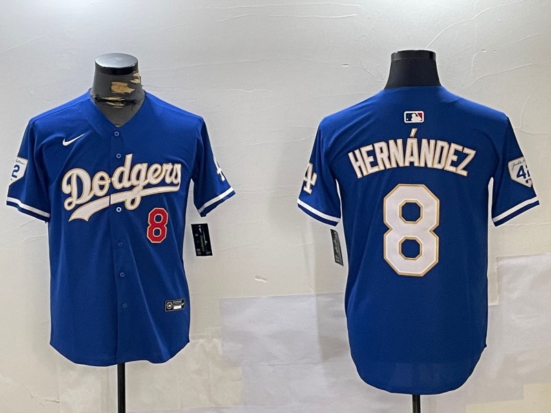 Men's Los Angeles Dodgers #8 Enrique Hernández Royal Gold 2024 Jackie Robinson Patch Stitched Baseball Jersey